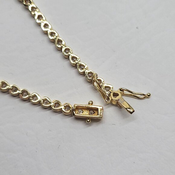 Gold plated heart tennis bracelet w clear crystals, 7in, Christmas holiday gift - Picture 7 of 9